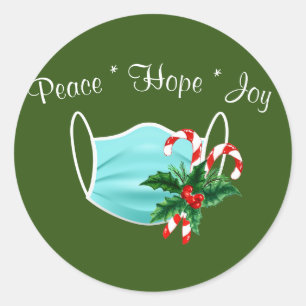Peace Hope Joy Mask & Candy Canes Classic Round Sticker