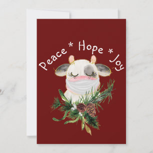 Peace Hope Joy Masked Cow Holiday Card