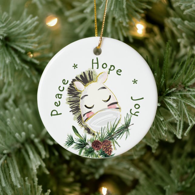 Peace Hope Joy Masked Zebra Ceramic Tree Decoration (Tree)