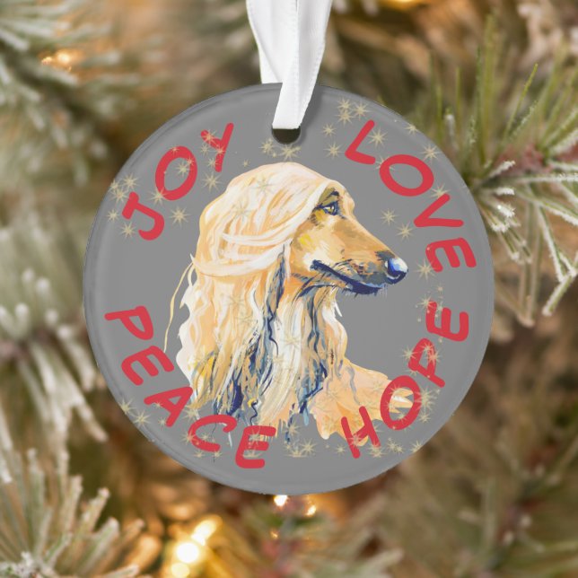 Peace Hope Love Afghan Dog Christmas Ornament (Tree)