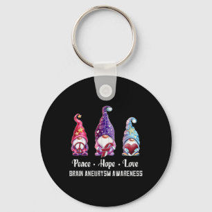 Peace Hope Love Gnomes Brain Aneurysm Awareness Key Ring