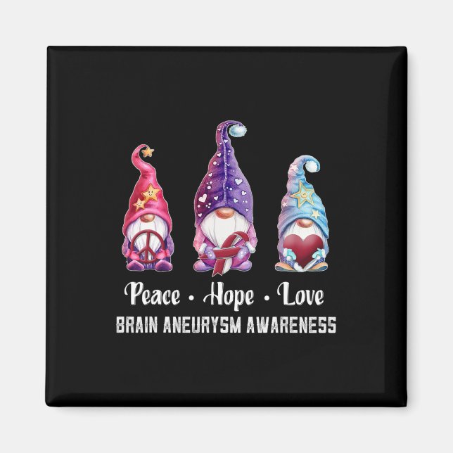 Peace Hope Love Gnomes Brain Aneurysm Awareness  Magnet (Front)