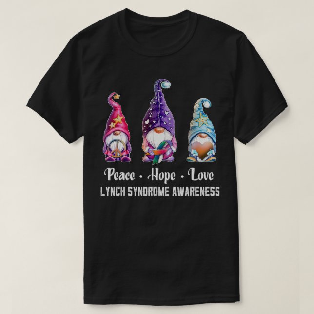 Peace Hope Love Gnomes Lynch Syndrome Awareness  T-Shirt (Design Front)