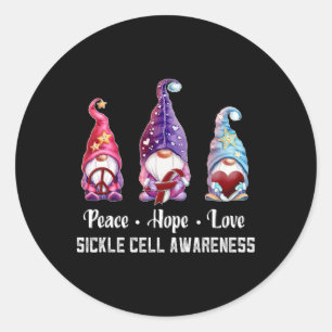 Peace Hope Love Gnomes Sickle Cell Awareness Classic Round Sticker