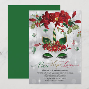 Peace Hope Love Holiday Celebration  Unicorn Invitation