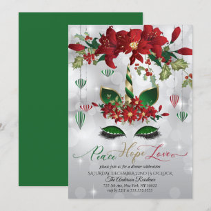 Peace Hope Love Holiday Celebration  Unicorn Invitation