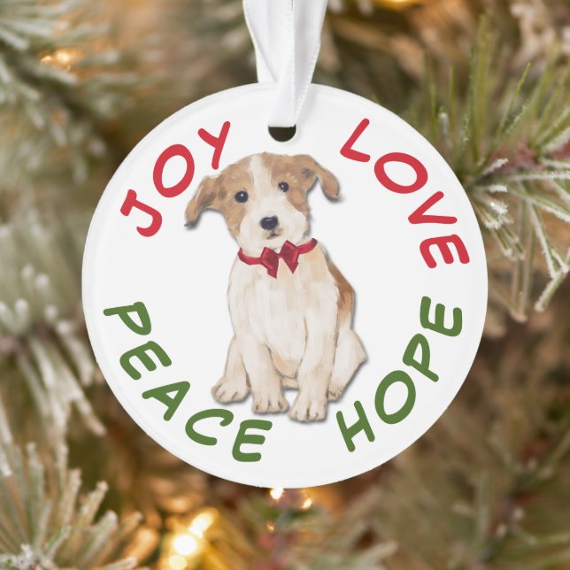 Peace Hope Love Jack Russell Terrier Christmas Ornament (Tree)