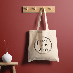 PEACE HOPE LOVE Minimalist Christmas Holiday Tote Bag