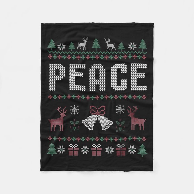 Peace I Come In Peace Couple Matching Ugly Christm Fleece Blanket (Front)