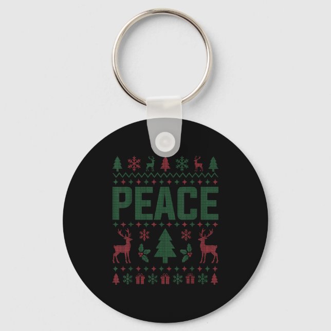 Peace I Come In Peace Couple Matching Ugly Christm Key Ring (Front)