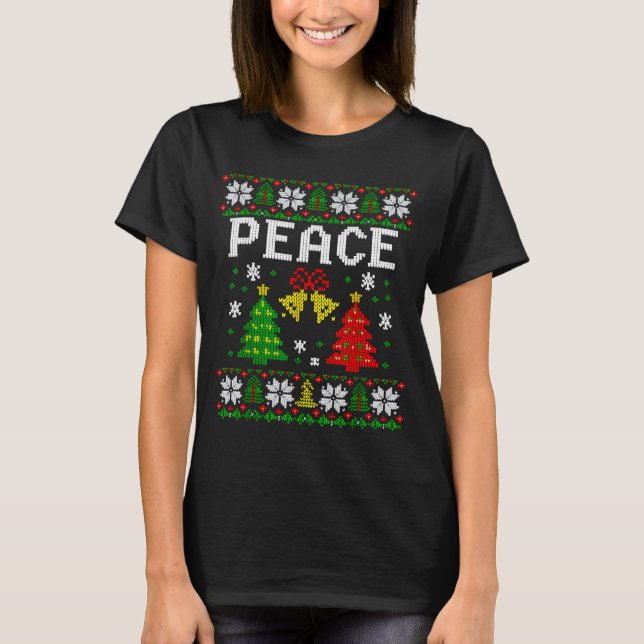 Peace I Come In Peace Couple Matching Ugly Christm T-Shirt (Front)