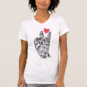PEACE I PEACE Sign Fingers with LOVE heart T-Shirt
