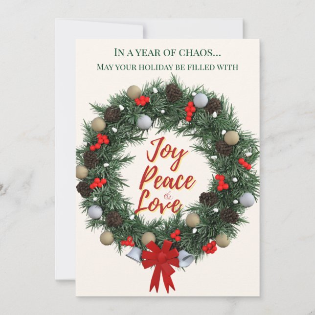 Peace in a Year of Chaos Wreath Photo Christmas |  Holiday Card (Front)
