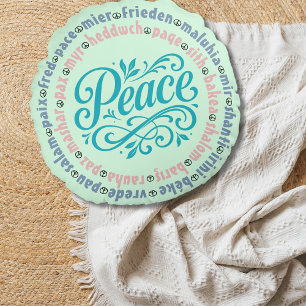 Peace in Every Language Round Cushion