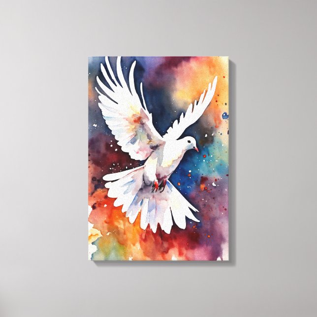 Peace in Flight: Watercolor Dove Canvas Print (Front)