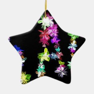 "PEACE" in Flowers Art Print Ceramic Tree Decoration
