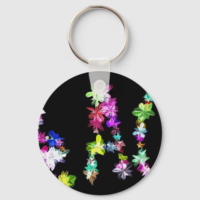 "PEACE" in Flowers Art Print Key Ring (Front)