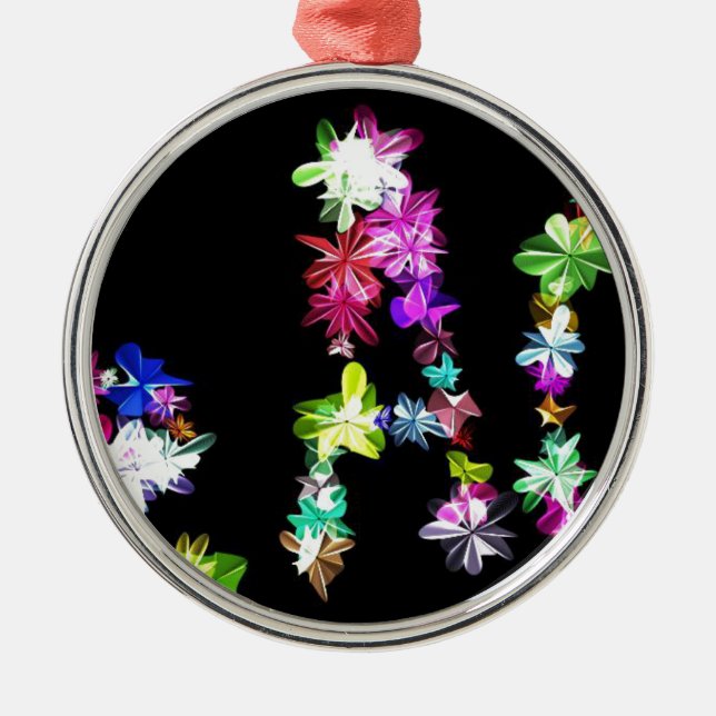 "PEACE" in Flowers Art Print Metal Tree Decoration (Front)