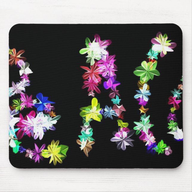 "PEACE" in Flowers Art Print Mouse Mat (Front)