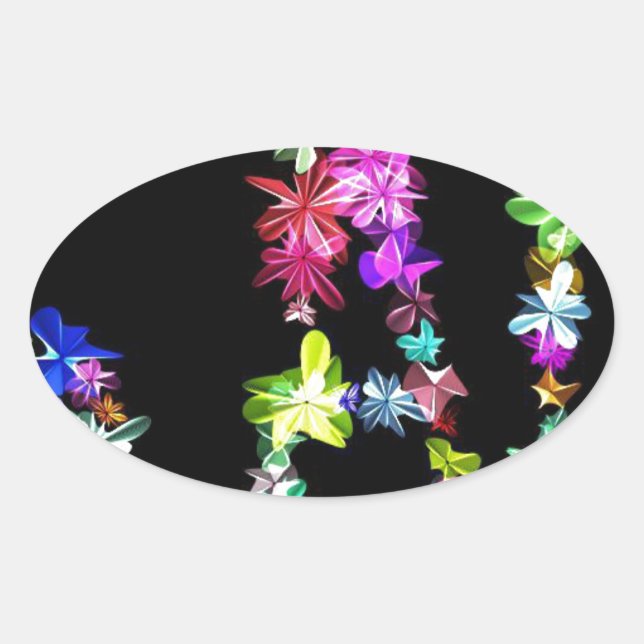 "PEACE" in Flowers Art Print Oval Sticker (Front)