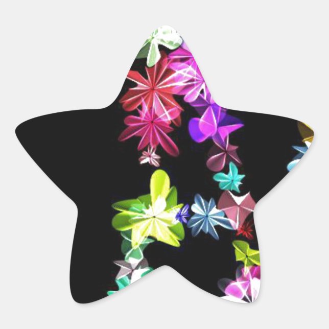 "PEACE" in Flowers Art Print Star Sticker (Front)