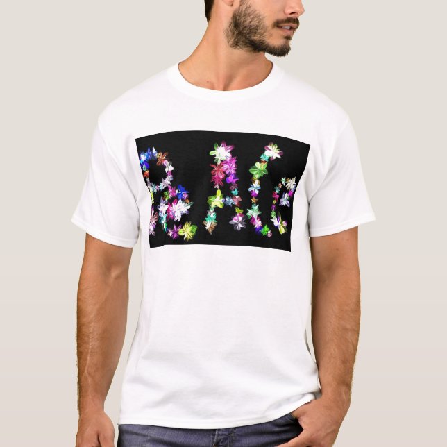"PEACE" in Flowers Art Print T-Shirt (Front)