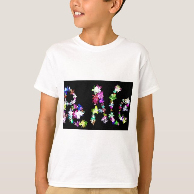 "PEACE" in Flowers Art Print T-Shirt (Front)