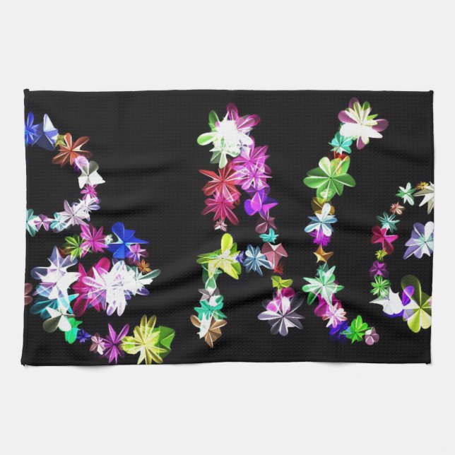 "PEACE" in Flowers Art Print Tea Towel (Horizontal)