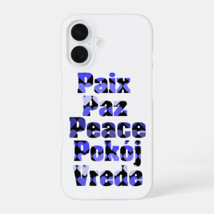 Peace in Foreign Languages Blue Hearts iPhone 16 Case