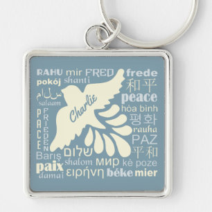 PEACE in languages custom name & colour key chain