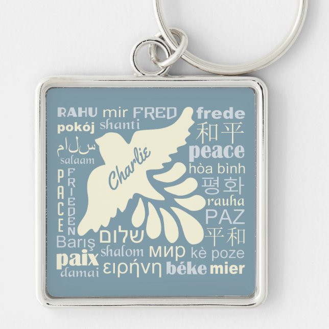 PEACE in languages custom name & colour key chain (Front)