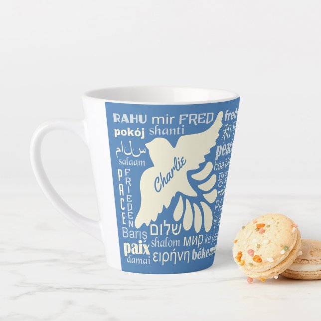 PEACE in languages custom name & colour Latte Mug (In Situ)