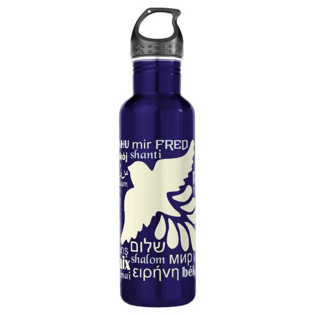 PEACE in languages custom name water bottles (Front)