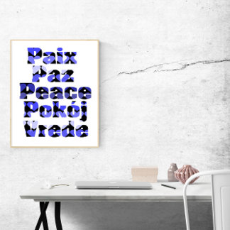 Peace in Many Languages Blue Hearts Poster