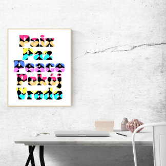 Peace in Many Languages Bright Colours Poster