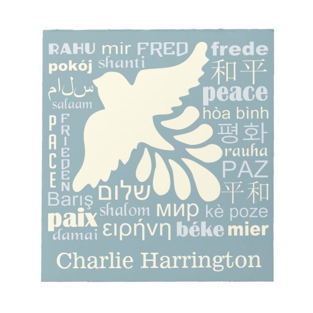 PEACE in many languages custom name notepads (Front)