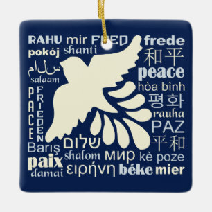 PEACE in many languages custom ornament