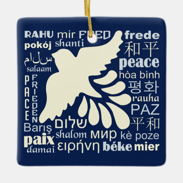 PEACE in many languages custom ornament (Front)