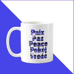 Peace in Many Languages Hearts Blue Coffee Mug