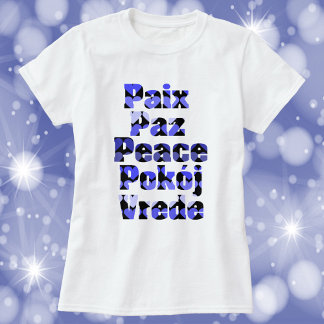 Peace in Many Languages Hearts Blue T-Shirt