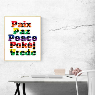 Peace in Many Languages Rainbow Hearts Poster