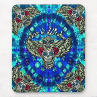 Peace in wisdom tie dye with sugar skull owl art. mouse mat