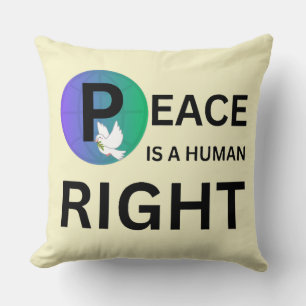 Peace Is a Human Right Dove and Earth Symbol Cushion