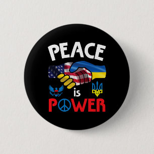 Peace Is Power Handshake Usa Ukraine Unity Togethe 6 Cm Round Badge