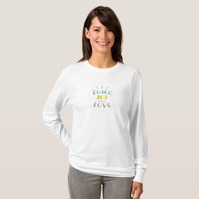 Peace Joy and Love Typography Long Sleeve T-shirt (Front Full)