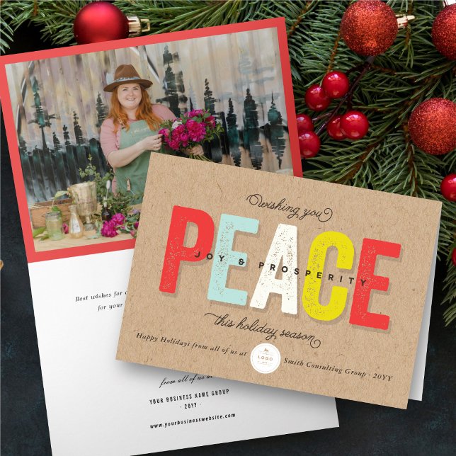 Peace, Joy And Prosperity Bold Typography Business Holiday Card (Creator Uploaded)