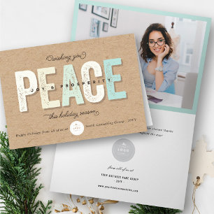 Peace, Joy And Prosperity Bold Typography Business Holiday Card