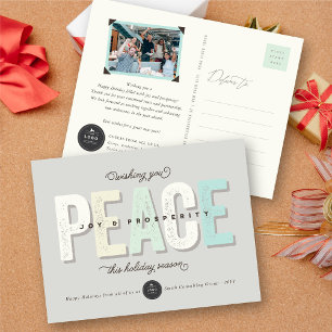 Peace, Joy And Prosperity Bold Typography Business Holiday Postcard