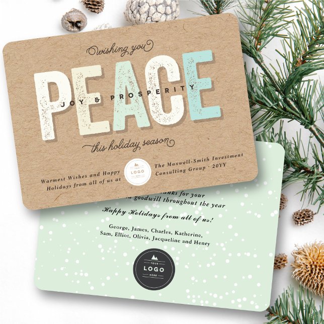 Peace, Joy And Prosperity Bold Typography Business Invitation (Peace, Joy And Prosperity Bold & Grunge Typography Business Holiday Greeting Card @ fat_fa_tin)