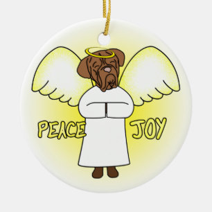 Peace Joy Angel Dogue de Bordeaux Christmas Ceramic Tree Decoration